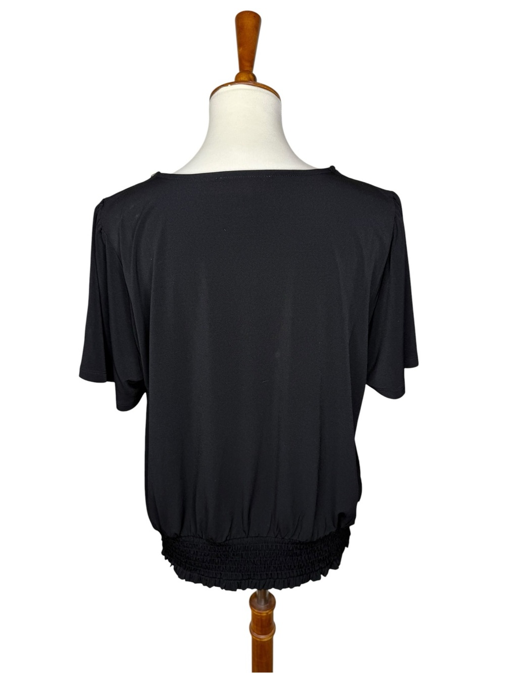 Michael Michael Kors 1X Black Smocked Hem Blouson Top Gold Logo Shoulder Detail - Picture 2 of 10